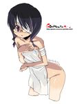  bandages black_hair glasses nude oekaki onija_tarou purple_eyes sayonara_zetsubou_sensei solo towel 