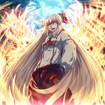  bad_id bad_pixiv_id bangs fiery_wings fire fujiwara_no_mokou long_hair mafu pants red_eyes solo suspenders touhou white_hair wings 