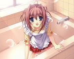  apron asakura_otome bathtub blue_eyes brown_hair bubble cleaning da_capo da_capo_ii kayura_yuka short_hair solo 