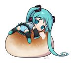  aqua_eyes aqua_hair bad_id bad_pixiv_id baozi bread chibi chitose_kiiro detached_sleeves eating food hatsune_miku long_hair panties sigh skirt solo striped striped_panties thighhighs twintails underwear upskirt very_long_hair vocaloid 