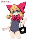  animal_ears animal_hood bag black_school_swimsuit blonde_hair blue_eyes bow braid cat_ears cat_hood copyright_request handbag hood oekaki one-piece_swimsuit onija_tarou school_swimsuit solo swimsuit twin_braids 