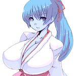  aoi_(gegege_no_kitarou) blue_skin breasts cleavage gegege_no_kitarou goban huge_breasts japanese_clothes kimono ponytail ribbon solo yuki_onna 