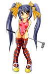  blue_hair competition_swimsuit golf_club ichiyasu kooh long_hair one-piece_swimsuit pangya red_eyes solo swimsuit thighhighs twintails 