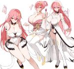  1girl absurdres arm_support bare_shoulders black_panties blush breasts cameltoe champagne_flute chozgum cleavage closed_mouth clothing_cutout collarbone commentary commission criss-cross_strings crossed_bangs cup dated_commentary detached_sleeves dress drinking_glass english_commentary floating floating_object groin hair_between_eyes hair_ornament hand_up high_heels highleg highleg_dress highres holding holding_cup invisible_chair large_breasts legs looking_at_viewer multiple_views open_mouth original panties pink_eyes pink_hair see-through_clothes see-through_sleeves see-through_veil shoes showgirl_skirt simple_background sitting smile standing thighhighs thighs underboob underboob_cutout underwear veil white_background white_thighhighs wide_sleeves 