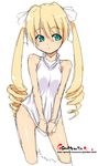  blonde_hair copyright_request drill_hair green_eyes hair_ribbon long_hair oekaki onija_tarou ribbon solo turtleneck twintails 