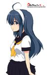  ahoge blue_eyes blue_hair copyright_request hairband long_hair oekaki onija_tarou profile school_uniform serafuku skirt solo 