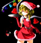  alternate_wings amaki_someichi bell blonde_hair christmas colored_eyelashes cup drinking_glass eyelashes flandre_scarlet gloves hat no_nose red_eyes red_gloves santa_costume smirk solo spill touhou tray wine_glass wings 