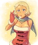  blonde_hair blue_eyes bowieknife breasts christmas cleavage dark_skin gloves hyakko medium_breasts ooba_minato red_gloves scarf short_hair solo 