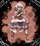  bad_id bad_pixiv_id between_fingers hairband hounori izayoi_sakuya knife maid red_eyes ribbon short_hair silver_hair solo touhou translation_request 