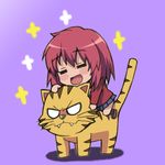  :d =_= blush chibi closed_eyes kushieda_minori lowres mana_(gakuburu) open_mouth palmtop_tiger purple_background red_hair short_hair smile solo sparkle tiger toradora! 