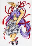  al_azif demonbane frills green_eyes hair_ribbon long_hair maon marker_(medium) purple_hair ribbon solo traditional_media wrist_cuffs 