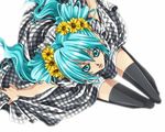  aqua_eyes aqua_hair dress flower hatsune_miku long_hair solo thighhighs touya_(roukaku) twintails vocaloid 