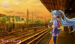  aqua_eyes aqua_hair hatsune_miku long_hair necktie nishikawa_rina railroad_tracks skirt solo thighhighs train_station twintails vocaloid 