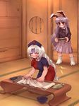  animal_ears backache bunny_ears long_hair multiple_girls purple_hair red_eyes reisen_udongein_inaba sankuma silver_hair touhou yagokoro_eirin 