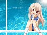  blonde_hair fate/hollow_ataraxia fate/stay_night fate_(series) illyasviel_von_einzbern long_hair non-web_source one-piece_swimsuit red_eyes school_swimsuit socks solo swimsuit 