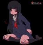  bangs black_hair black_serafuku blunt_bangs enma_ai jigoku_shoujo kneehighs long_hair oekaki onija_tarou red_eyes school_uniform serafuku socks solo 