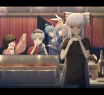  animal_ears bad_id bad_pixiv_id blue_eyes blue_hair brown_hair bunny_ears casual cigarette drunk everyone food food_stand fujiwara_no_mokou grill houraisan_kaguya inaba_tewi kamishirasawa_keine letterboxed long_hair mafu multiple_girls noren purple_hair red_eyes reisen_udongein_inaba shirt smoking t-shirt touhou translated white_hair yagokoro_eirin yakitori yatai 