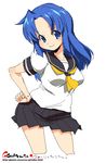  blue_eyes blue_hair copyright_request oekaki onija_tarou school_uniform serafuku skirt smile solo 