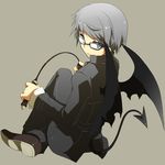  bad_id bad_pixiv_id bat_wings glasses grey_hair kamiyoshi_rika male_focus narukami_yuu persona persona_4 solo whip wings 