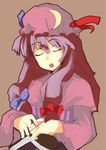  book closed_eyes hat long_hair mieharu patchouli_knowledge purple_hair ribbon sleeping solo touhou 