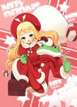 blonde_hair blue_eyes christmas frog gift hat long_hair original sack sango_(53box) santa_costume 