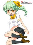  bow copyright_request drill_hair green_hair hair_ribbon oekaki onija_tarou ribbon skirt socks solo yellow_eyes 