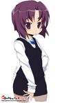  copyright_request miniskirt oekaki onija_tarou pantyhose pencil_skirt purple_eyes purple_hair short_hair skirt solo vest 