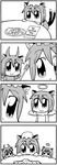  4koma angel angel_and_devil bad_id bkub chen comic demon greyscale hard_translated monochrome snack touhou translated 