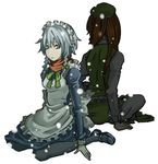  bad_id bad_pixiv_id blue_eyes charin hairband hong_meiling izayoi_sakuya long_hair maid multiple_girls pantyhose red_hair ribbon short_hair silver_hair snow touhou 