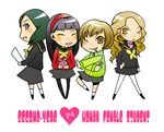  amagi_yukiko artist_request bangs black_legwear blunt_bangs brown_hair chibi ebihara_ai full_body kneehighs leg_up long_sleeves looking_at_viewer multiple_girls ozawa_yumi pantyhose persona persona_4 satonaka_chie short_hair simple_background standing standing_on_one_leg wavy_hair white_background white_legwear 