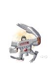  black_hair chibi digimon digimon_(creature) digimon_story:_time_stranger full_body goggles goggles_on_head highres mechanorimon mrgniteanemone riding robot simple_background white_background yuuki_kanan 