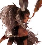  animal_ears bad_id bad_pixiv_id breasts bunny_ears character_name cleavage commentary copyright_name dark_skin ears_through_headwear final_fantasy final_fantasy_xii fran helmet large_breasts long_hair ponytail red_eyes solo sumishuu viera white_hair 