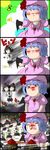  4koma black_hair blue_hair comic eighth_note hat highres kimeemaru melonpan_(artist) multiple_girls musical_note remilia_scarlet shameimaru_aya short_hair silent_comic touhou yukkuri_shiteitte_ne 