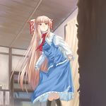  alice_margatroid alice_margatroid_(cosplay) bad_id bad_pixiv_id bow cosplay dress dress_lift fujiwara_no_mokou hair_bow long_hair mafu red_eyes ribbon solo touhou very_long_hair 