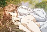  blush brown_hair closed_eyes copyright_request kimizuka_aoi long_hair shade sleeping solo 