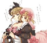  beatrice beret blonde_hair bow dress elbow_gloves gloves green_eyes hat lambdadelta multiple_girls orange_eyes pink_bow pink_dress pink_hat ribbon short_hair suzushiro_kurumi umineko_no_naku_koro_ni 