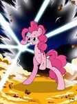  angry aura blood blue_eyes cutie_mark dragon_ball dragon_ball_z equine female feral friendship_is_magic hair hi_res horse mammal my_little_pony night outside parody pink_body pink_hair pinkie_pie_(mlp) pony rock smoke solo toxic-mario wounded 