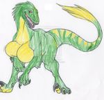  &lt;3 big_breasts breasts claws dinosaur female invalid_color lipstick no_nipples plain_background raptor scalie smile solo theropod toe_claws white_background 