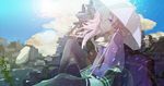  clouds hat hoshima purple_eyes rain thighhighs umbrella vocaloid 