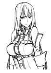  92m bangs bare_shoulders breasts greyscale large_breasts long_hair monochrome selvaria_bles senjou_no_valkyria sketch solo uniform upper_body very_long_hair 