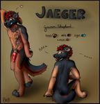  anthro bark canine chest_tuft claws colors dog fur fuzzywuff german_shepherd hindpaw jaeger knot male mammal model_sheet nude pads paws pose sheppy simple_background smile tattoo text tongue tribal tuft woof 