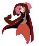  :q arm_up blush_stickers bow cape charlotte_(madoka_magica) full_body hair_bow long_sleeves loony_bear mahou_shoujo_madoka_magica multicolored multicolored_eyes personification pink_hair polka_dot short_hair sleeves_past_wrists smile solo tongue tongue_out transparent_background twintails vest 