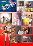  applejack_(mlp) blonde_hair clothed clothing comic cowboy_hat dialog english_text female fluttershy_(mlp) friendship_is_magic green_hair hair hat human humanized kick mammal mauroz multi-colored_hair my_little_pony pink_hair spike_(mlp) text thugs 