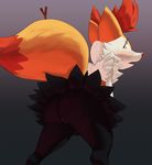  anthro barefoot black_fur blush braixen butt canine eyelashes female fennec fox fur gradient_background looking_at_viewer looking_back mammal nintendo nude open_mouth pienji plain_background pok&#233;mon pok&eacute;mon pussy red_eyes solo stick video_games white_fur yellow_fur 