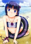  bare_shoulders beach bikini blue_eyes blue_hair blush edogawakid flat_chest gokou_ruri highres innertube long_hair mole mole_under_eye ore_no_imouto_ga_konna_ni_kawaii_wake_ga_nai sitting swimsuit 