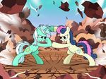  angry aura battle bonbon_(mlp) clash cutie_mark day dragon_ball dragon_ball_z duo equine female feral fight freckles friendship_is_magic hair hi_res horn horse lyra_(mlp) lyra_heartstrings_(mlp) mammal my_little_pony outside parody pony rock sky toxic-mario unicorn 