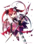  bad_id bad_pixiv_id bat_wings blood bow dress droplet hair_bow looking_at_viewer original polearm single_thighhigh skull spear striped striped_legwear thighhighs twintails weapon wings yakka 