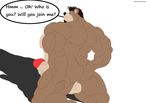  anthro balls bear biceps big_muscles big_penis canine dialog english_text erection fur grizzly_bear hair kisuke_mineo looking_at_viewer male mammal maxime-jeanne muscles nipples nude pecs penis pose smile solo text 