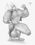  2_toes 3_fingers abs anthro areola balls barefoot biceps big_balls big_nipples black_sclera claws clothed clothing dripping half-erect huge_balls humanoid_penis hyper hyper_balls hyper_muscles hyper_penis looking_at_viewer male monochrome mostly_nude muscular muscular_male navel nintendo nipples open_pants open_shirt pecs penis pok&eacute;mon pok&eacute;mon_(species) pok&eacute;morph puffy_nipples smile smolrainbowgoat solo toes uncut vein veiny_penis vespiquen video_games wings 