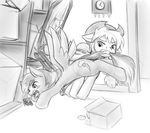  anon anonymous applejack_(mlp) black_and_white blush boxes clock cutie_mark desperate dive doorway equine female feral floor friendship_is_magic horse human kick mammal mirror monochrome my_little_pony pegasus pony rainbow_dash_(mlp) shelves tail_grab tail_pull vorarephilia vore wall wings 